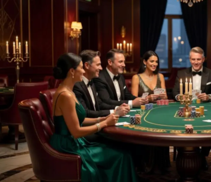 Elegáns poker este gourmet ételekkel és koktélokkal egy exkluzív étteremben