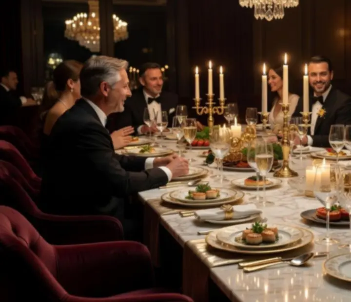 Elegáns, gyertyafényes fine dining asztal prémium fogásokkal egy exkluzív étteremben