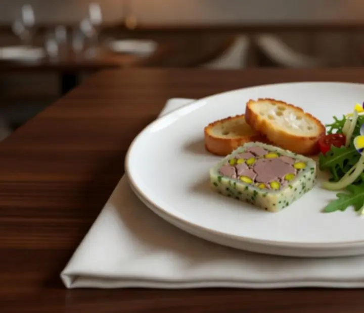 Gourmet előétel elegáns tálalásban fehér porcelántányéron