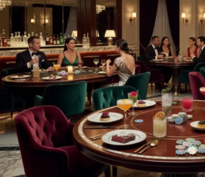 Elegáns budapesti étterem prémium poker asztalokkal, gourmet fogásokkal és koktélokkal