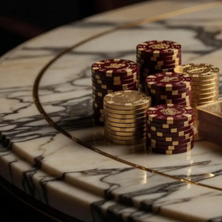 Szimbolikus poker zsetonok elegáns asztalon