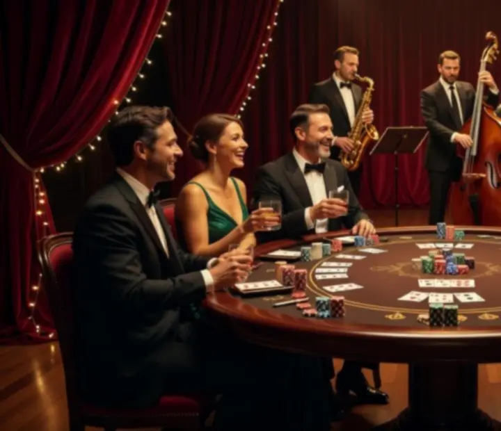 Tematikus poker este elegáns dekorációval és vendégekkel